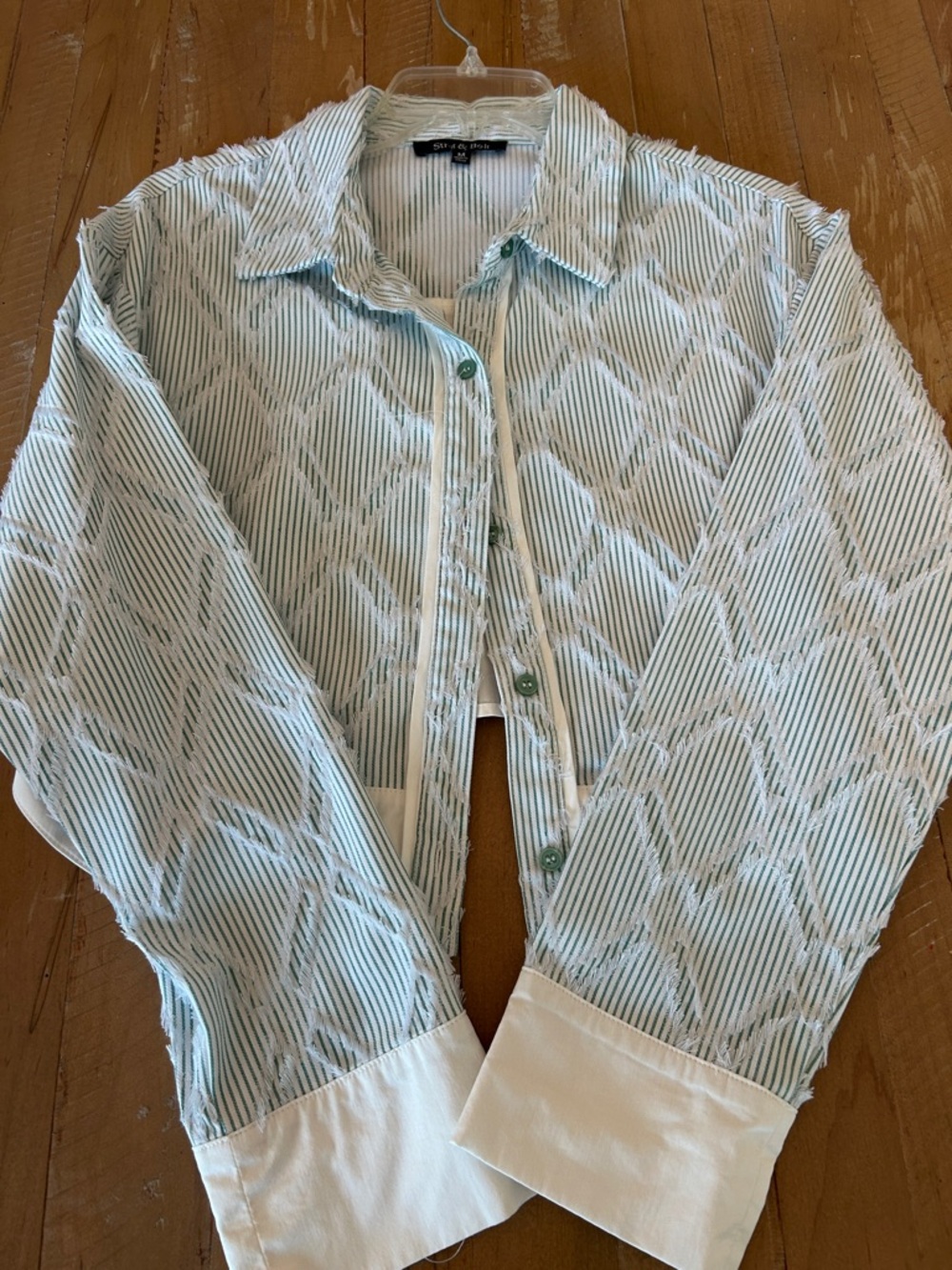 Striped Aqua Button-Down Shirt with White Cuffs